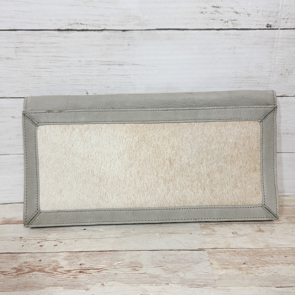 Hare + Hart grey leather & calfhair  clutch